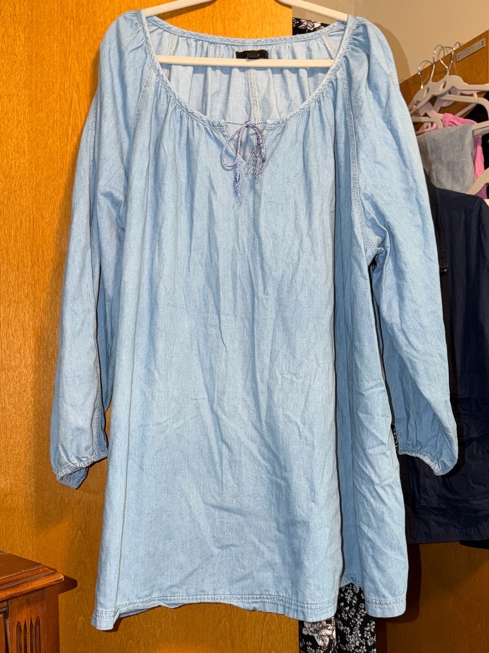 ellos Light Blue Peasant Tunic with Tie Neck *See photos*